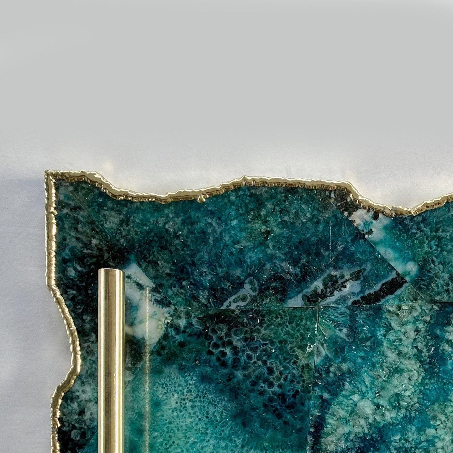 Large Composite Green Agate Serving Tray With Plain Modern Brass Handles/Personalised Momentos/Sign Boards 10"x15"-1