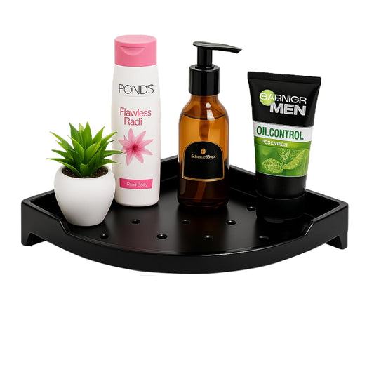 Fossa Classic Ceramic Corner Wall Shelf for Bathroom & Living Room – Wall Mounted Corner Stand for Toilet | Space-Saving Waterproof Bathroom Corner Shelf Black Glossy Finish (Black)-0