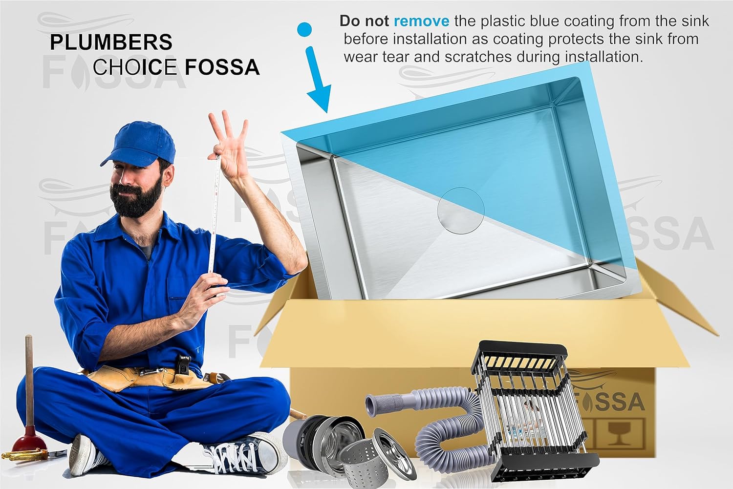 Fossa 20"x17"x09" Single Bowl SS-304 Grade Stainless Steel Handmade Kitchen Sink Round Coupling Matte Finish-4