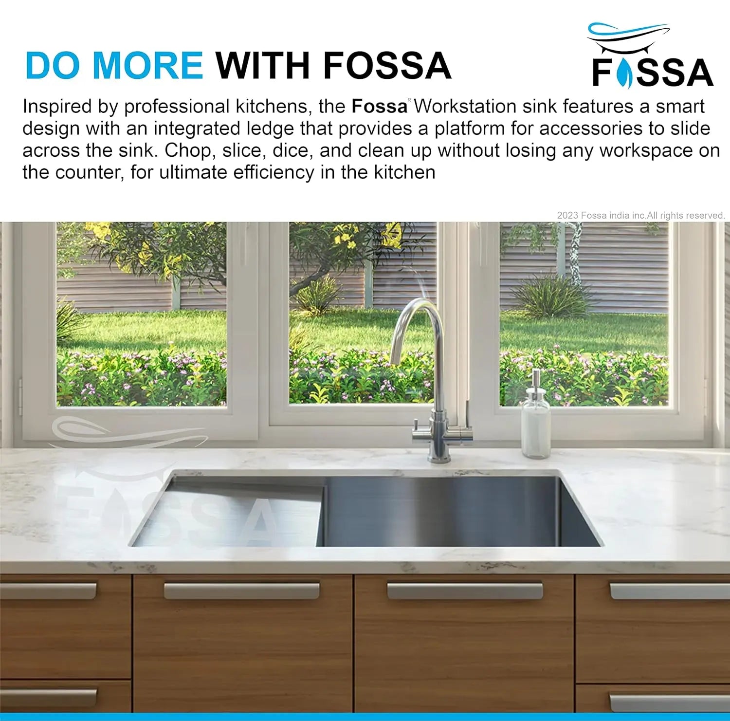 Fossa 45"x20"x10" Inch Single Bowl With Drain Board SS-304 Grade Stainless Steel Handmade Kitchen Sink Matte Finish Silver-3