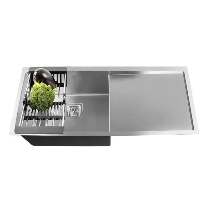 Fossa 45"x20"x10" Inch Single Bowl With Drain Board SS-304 Grade Stainless Steel Handmade Kitchen Sink Matte Finish Silver-0