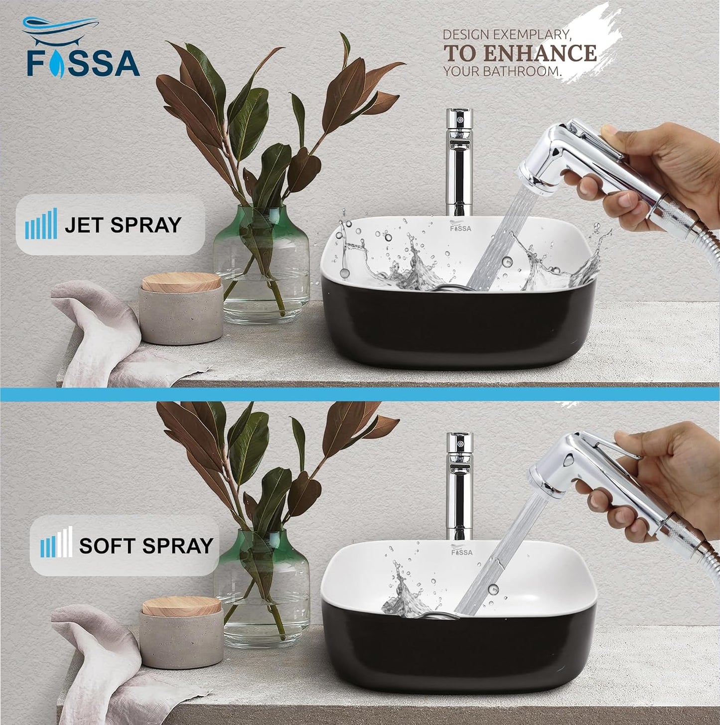 Fossa Mini Conti Hand Held Bidet Sprayer – ABS Plastic Health Faucet for Toilet with 1 Meter Premium Stainless Steel Hose Pipe & Hook | Chrome Finish Silver-3