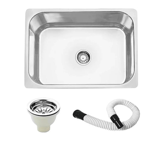 Fossa 24"x18"x08" inch Single Bowl 304 Grade Stainless Steel Kitchen Sink With PVC Coupling Glossy Finish-0