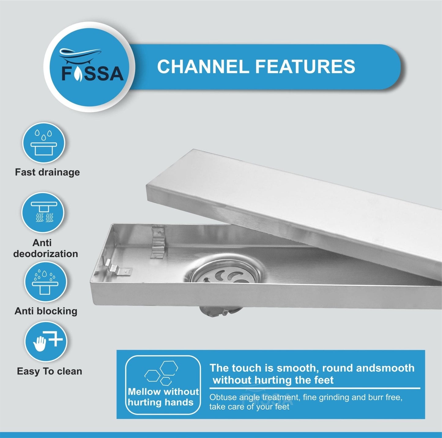 Fossa 30"x4" Shower Marble Tile Brushed Drain Side Hole Rectangular Floor Drain-4