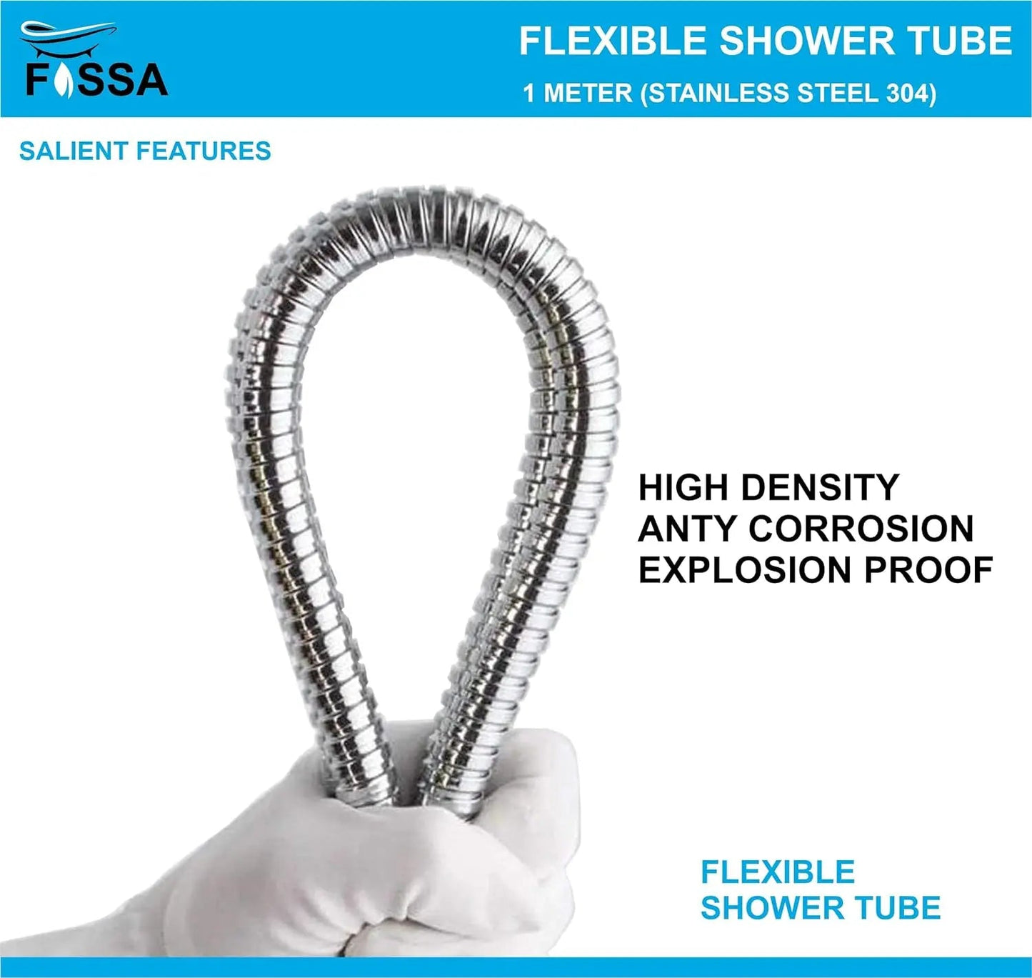 Fossa 1 m Shower Hose Pipe | 304 Stainless Steel | Chrome Finish | Anti-Twist, Leak-Proof, Universal Fit-2