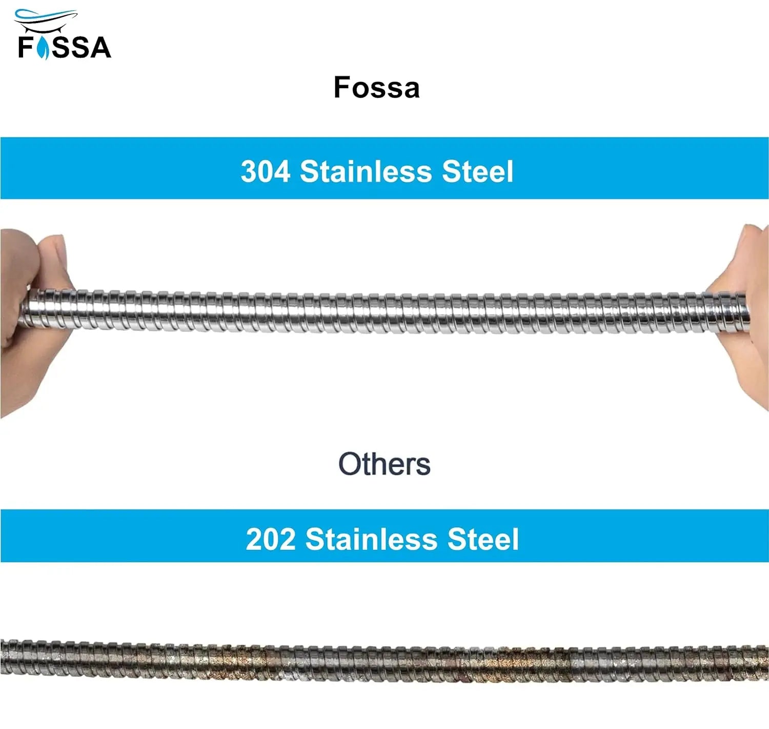 Fossa 1 m Shower Hose Pipe | 304 Stainless Steel | Chrome Finish | Anti-Twist, Leak-Proof, Universal Fit-3