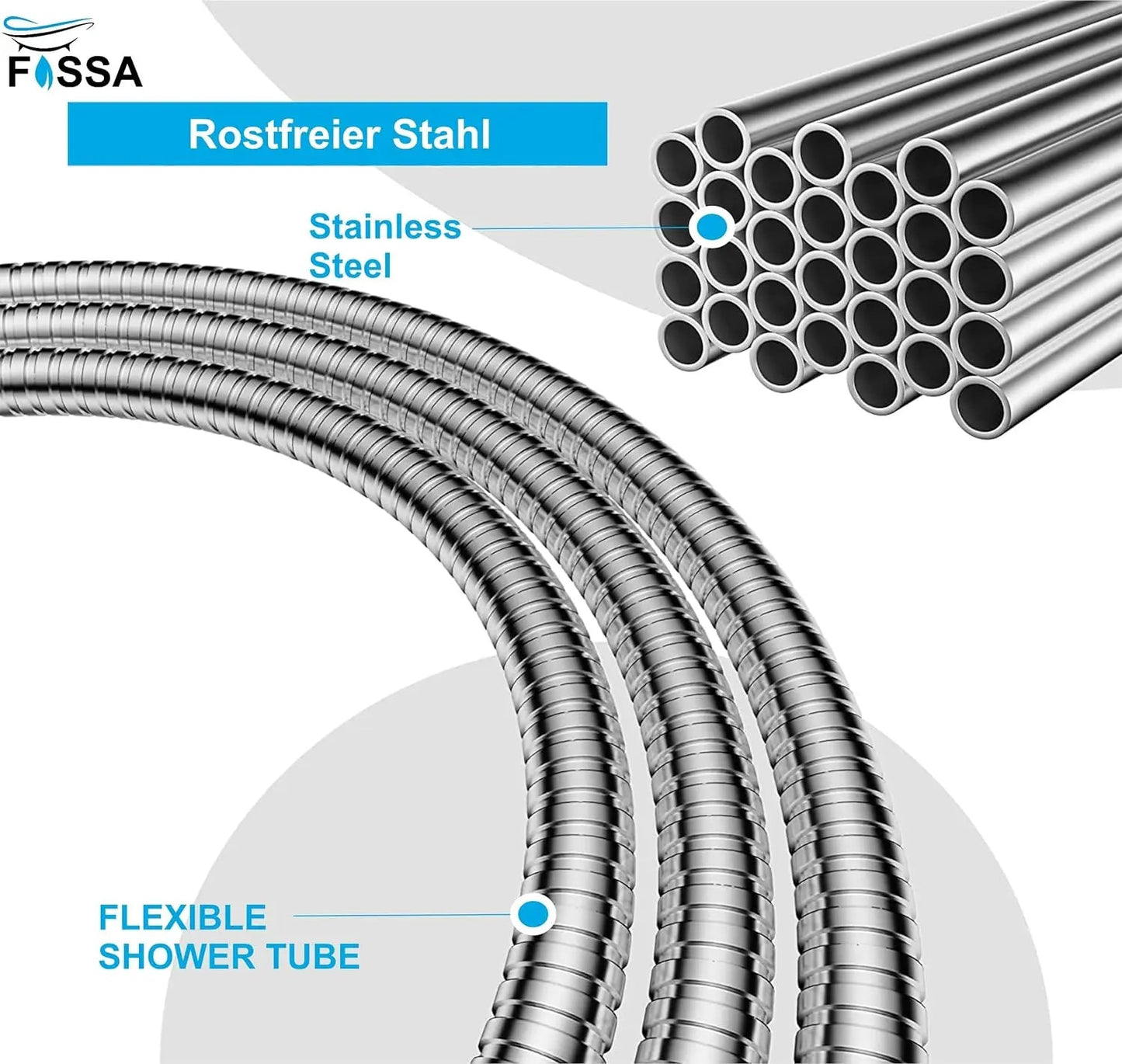 Fossa 1 m Shower Hose Pipe | 304 Stainless Steel | Chrome Finish | Anti-Twist, Leak-Proof, Universal Fit-4