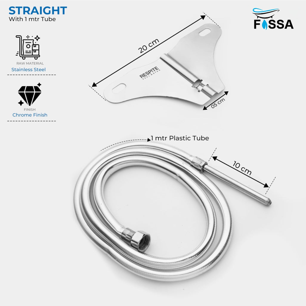 Fossa Stainless Steel Straight Jet Spray with Heavy PVC Hose Pipe 1 Meter for Toilet | Built-in Installation Type Toilet Seat/Commode Spray - Rust-Free, Durable-1