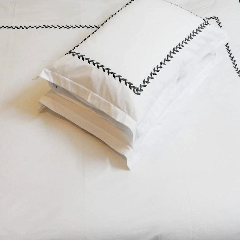 Willow Leaves - Pure Linen Embroidered Edge Duvet Cover Sets-7