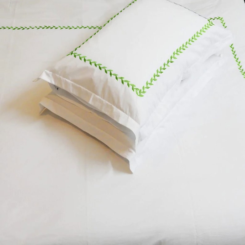 Willow Leaves - Pure Linen Embroidered Edge Duvet Cover Sets-0