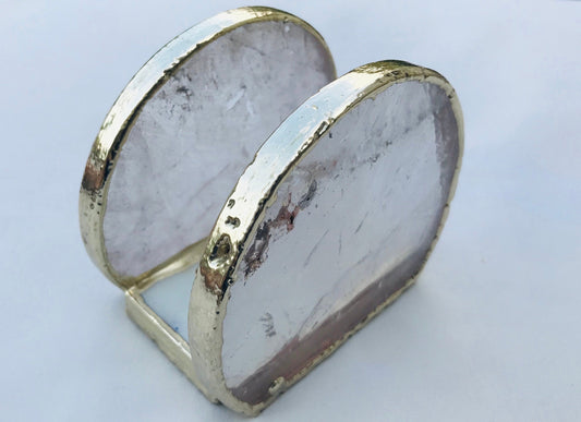 Hand Rounded Clear Quartz Agate Napkin Holder/Natural Stone Napkin Holder/Paper Napkin Holder/Desk Napkin Holder/Picnic Holder-0