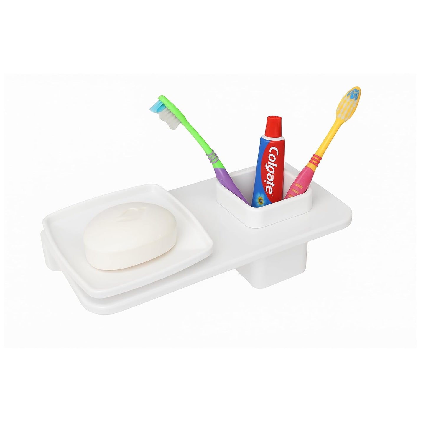 Fossa Classic Ceramic Wall Mounted Square Soap Dish with Toothbrush Holder β Unbreakable Design, Hygienic Surface, Rust & Fade Proof, Self-Drain Tray | Stylish Bathroom Organizer | White (Glossy Finish)-0