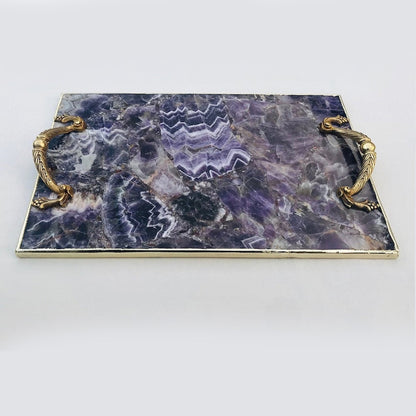 Amethyst Agate Serving Tray With Brass Handles-1