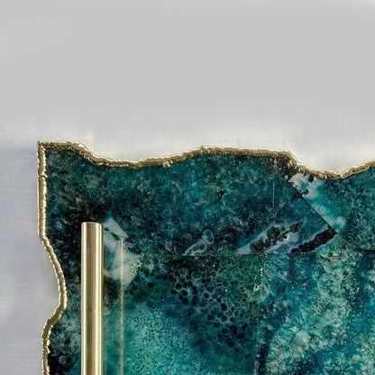 Large Composite Green Agate Serving Tray With Plain Modern Brass Handles/Personalised Momentos/Sign Boards 10"x15"-1