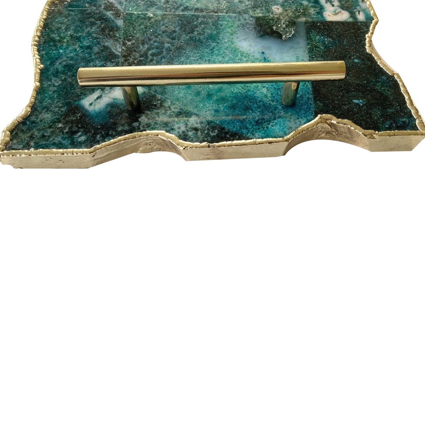 Large Composite Green Agate Serving Tray With Plain Modern Brass Handles/Personalised Momentos/Sign Boards 10"x15"-3