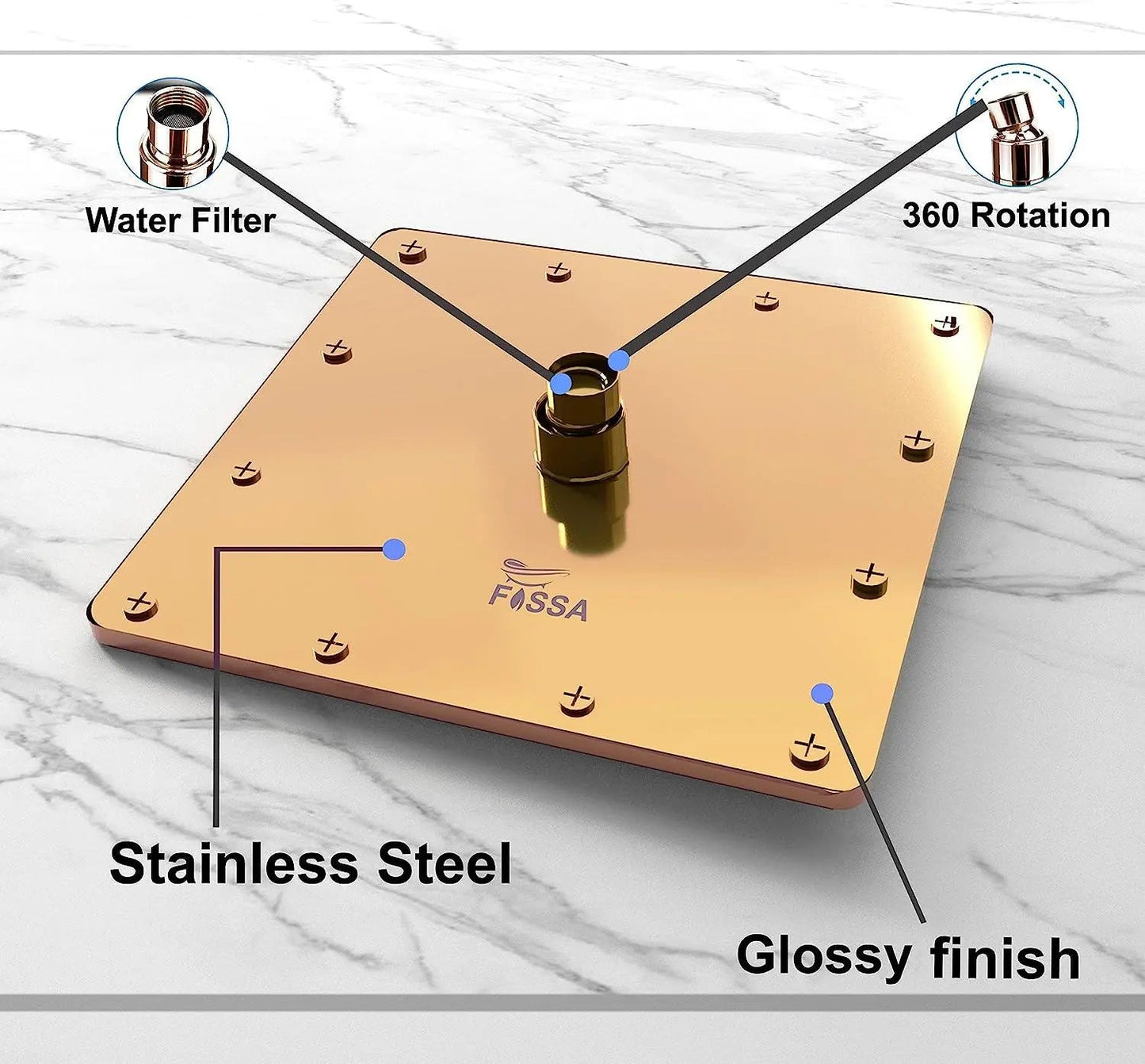 Fossa 6 Inch Rainfall Shower Head Fixed Shower Head 304 Stainless Steel Rain Showers Overhead Wall Mounted, (Copper)-3