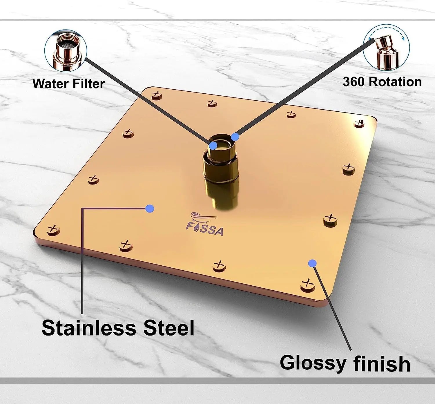 Fossa 6 Inch Rainfall Shower Head Fixed Shower Head 304 Stainless Steel Rain Showers Overhead Wall Mounted, (Copper)-3