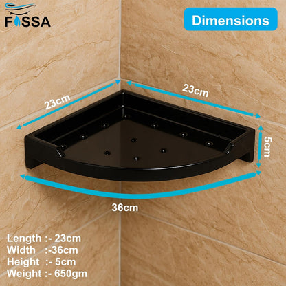 Fossa Classic Ceramic Corner Wall Shelf for Bathroom & Living Room – Wall Mounted Corner Stand for Toilet | Space-Saving Waterproof Bathroom Corner Shelf Black Glossy Finish (Black)-1