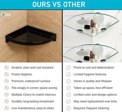 Fossa Classic Ceramic Corner Wall Shelf for Bathroom & Living Room – Wall Mounted Corner Stand for Toilet | Space-Saving Waterproof Bathroom Corner Shelf Black Glossy Finish (Black)-4