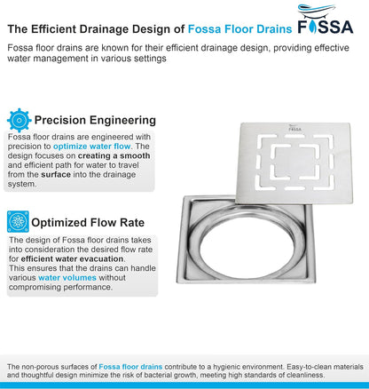 Fossa Apex 5"X5" Inch Floor Drain, Premium Stainless Steel, for Bathroom Grating Square Floor Drain Jali, Matte Finish-4