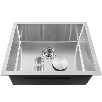 Fossa 20"x17"x09" Single Bowl SS-304 Grade Stainless Steel Handmade Kitchen Sink Round Coupling Matte Finish-3