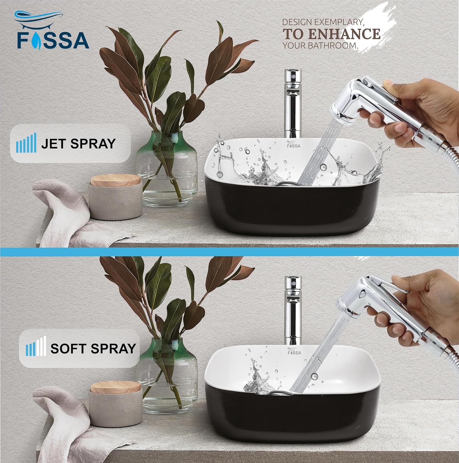 Fossa Mini Conti Hand Held Bidet Sprayer – ABS Plastic Health Faucet for Toilet with 1 Meter Premium Stainless Steel Hose Pipe & Hook | Chrome Finish Silver-3