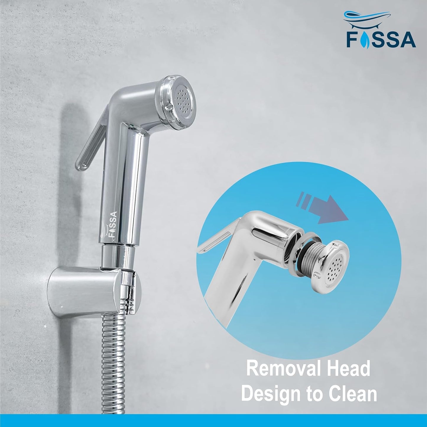 Fossa Mini Conti Hand Held Bidet Sprayer – ABS Plastic Health Faucet for Toilet with 1 Meter Premium Stainless Steel Hose Pipe & Hook | Chrome Finish Silver-1