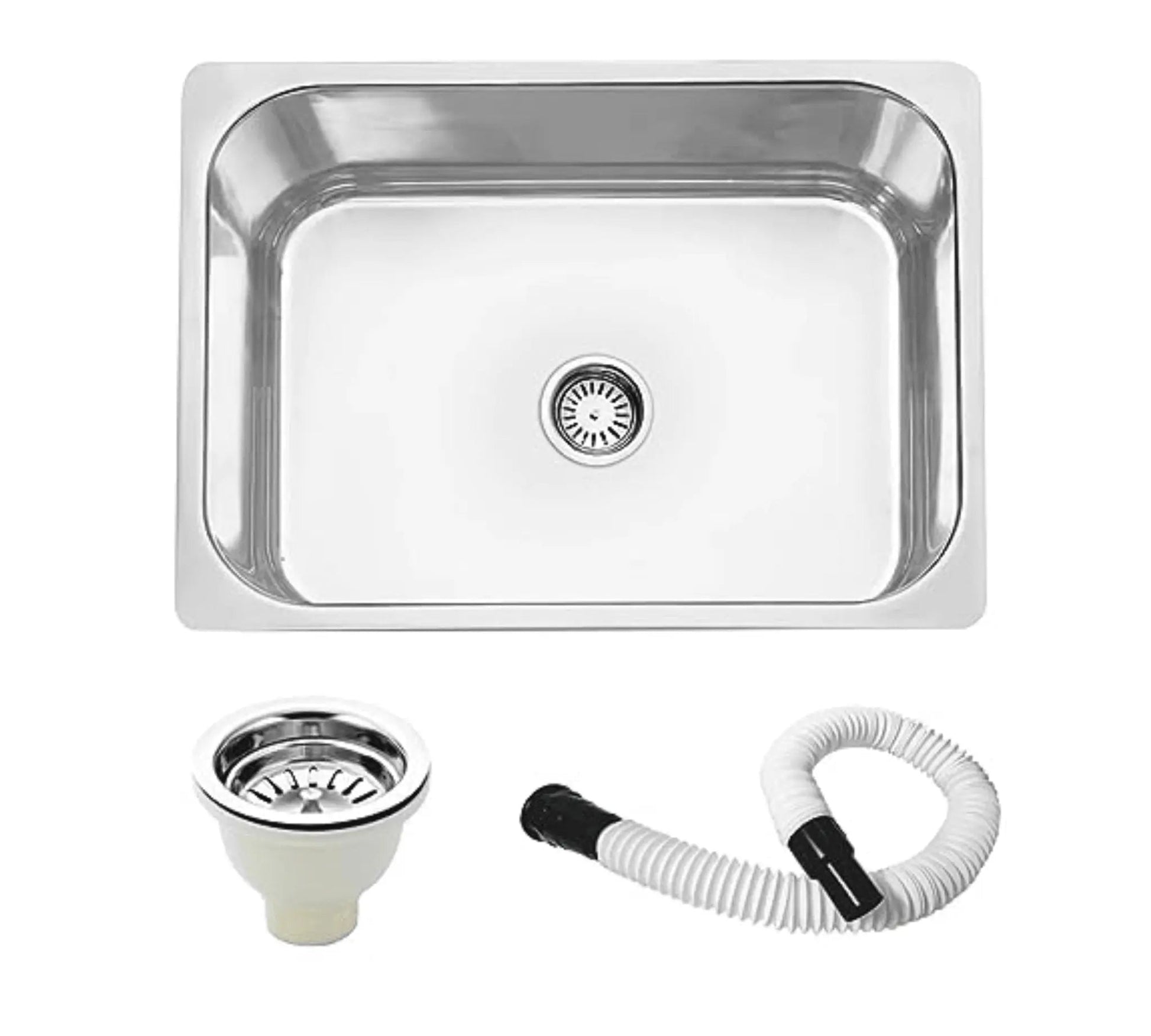 Fossa 24"x18"x08" inch Single Bowl 304 Grade Stainless Steel Kitchen Sink With PVC Coupling Glossy Finish-0