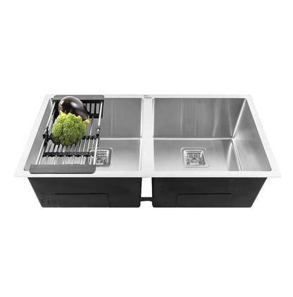 Fossa 32"x18"x10" Inch Double Bowl Premium Stainless Steel Handmade Kitchen Sink Silver-0