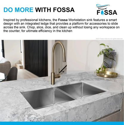 Fossa 32"x18"x10" Inch Double Bowl Premium Stainless Steel Handmade Kitchen Sink Silver-3