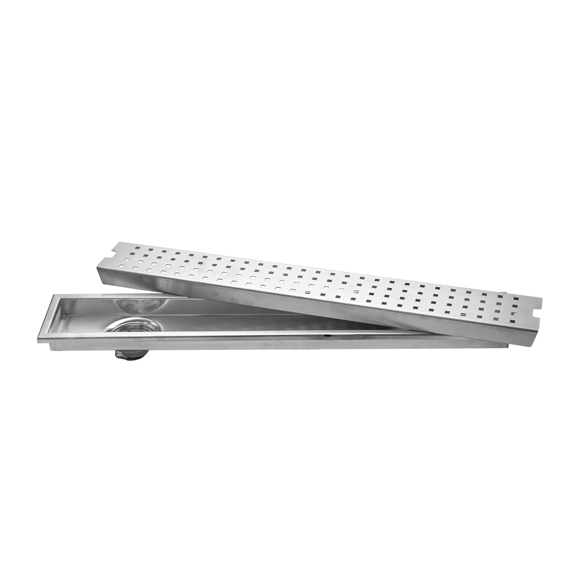 Fossa 24"x4" Inch Shower Ultra Brushed Drain Side Hole Rectangular Floor Drain with Accessories Square Hole Pattern Cover Grate Removable 304 Stainless Steel (24 inch)-0