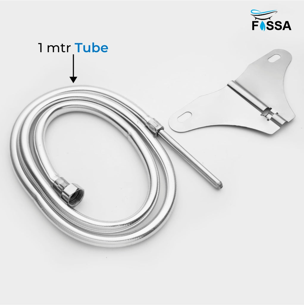 Fossa Stainless Steel Straight Jet Spray with Heavy PVC Hose Pipe 1 Meter for Toilet | Built-in Installation Type Toilet Seat/Commode Spray - Rust-Free, Durable-2