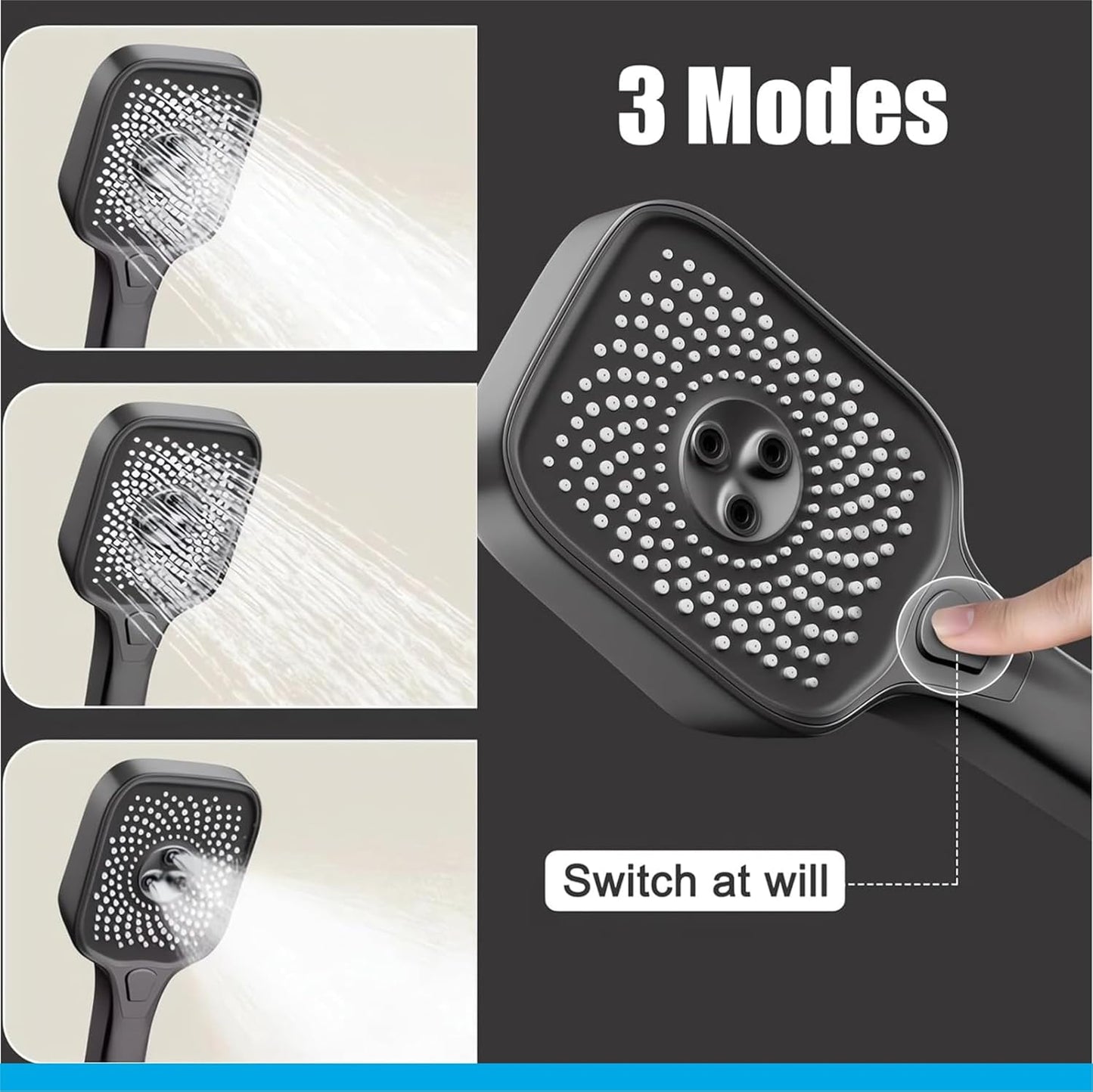 Fossa Spark Shower System with Thermostat Shower Set Wall Piano Button Shower Set Height Adjustable Rain Shower Set with Shower Fitting, 12 Inch Shower Head, Hand Shower, Bidet Spray, Gun (Grey) ( Heavy Weight )-3