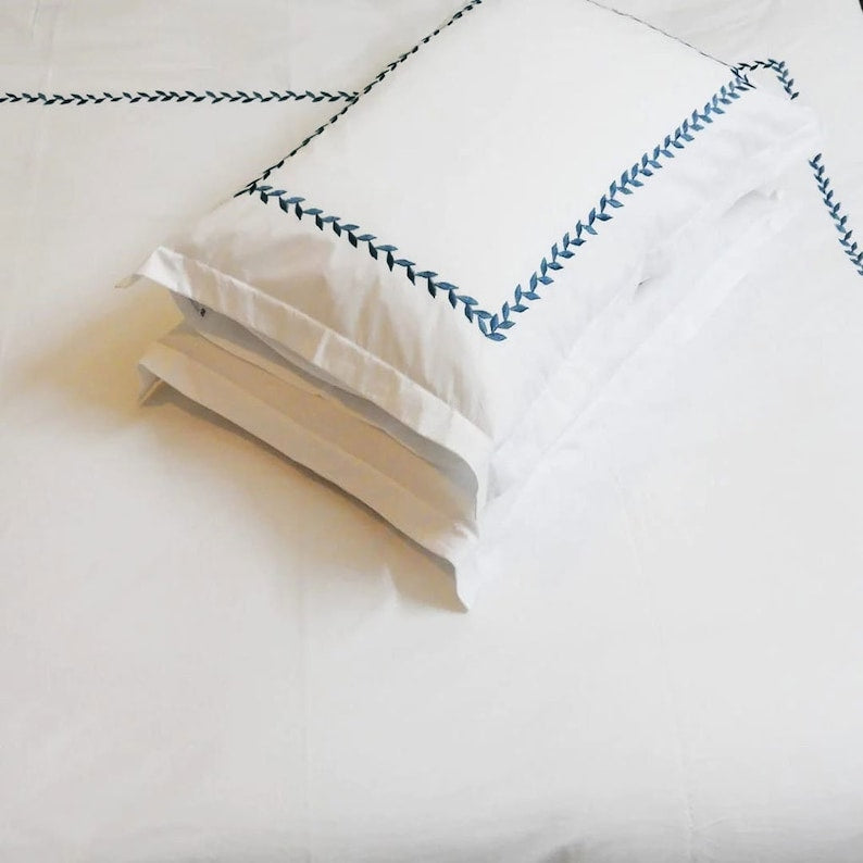 Willow Leaves - Pure Linen Embroidered Edge Duvet Cover Sets-8