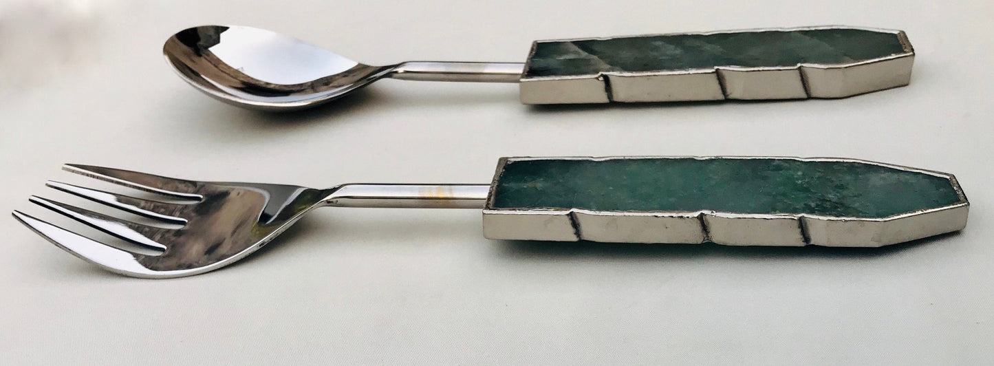 Green Agate Salad Server - Set of 2-2