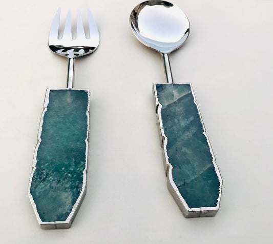 Green Agate Salad Server - Set of 2-0