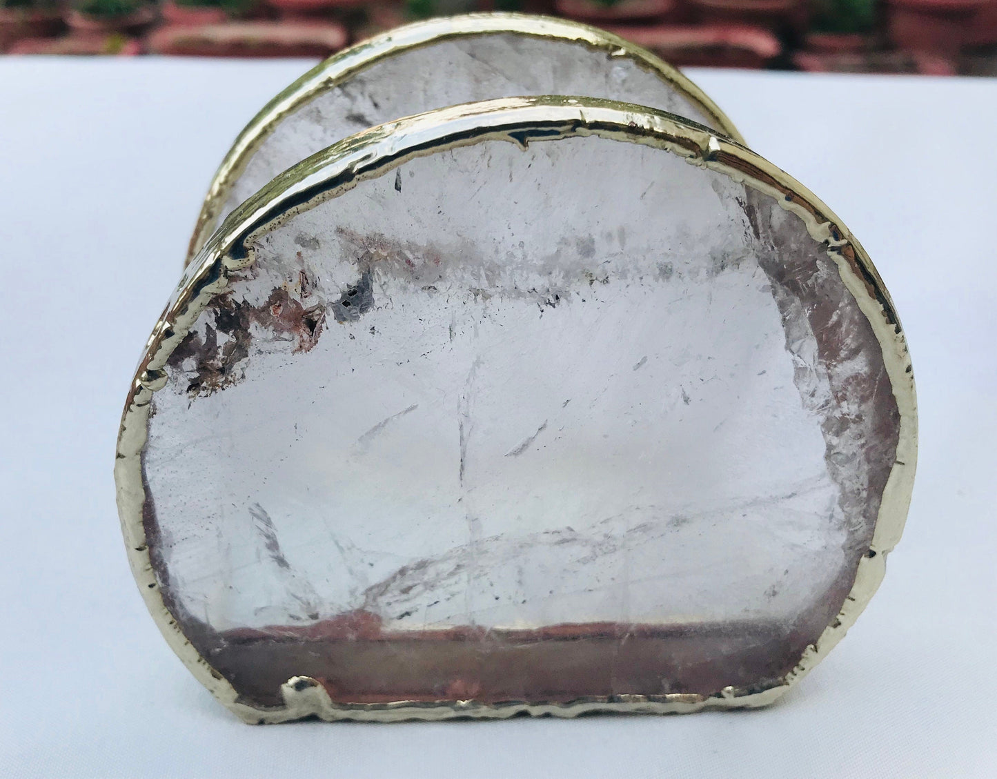 Hand Rounded Clear Quartz Agate Napkin Holder/Natural Stone Napkin Holder/Paper Napkin Holder/Desk Napkin Holder/Picnic Holder-2