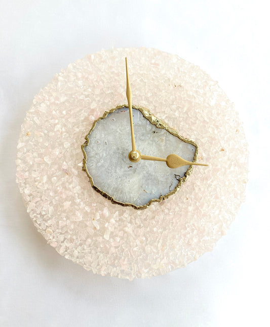 10" Diameter Large Peach Crystal With White Agate Wall Clock-0