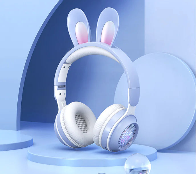 Cute Rabbit Wireless Headphones with RGB LED for Kids